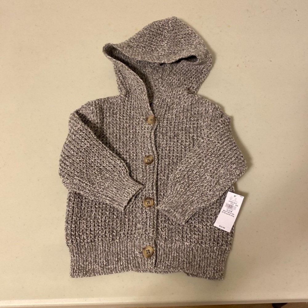 Hooded button front knit cardigan an for baby